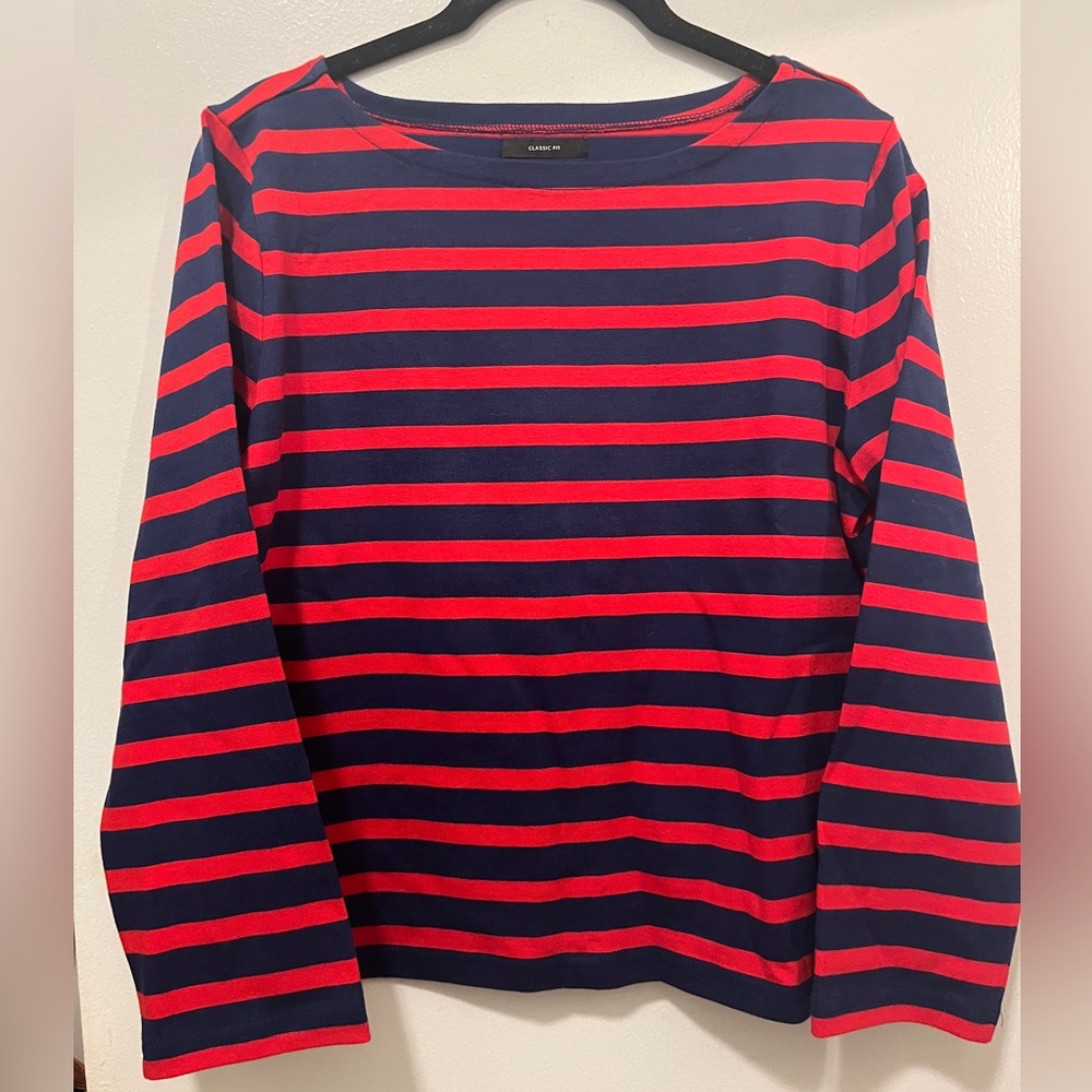 J. Crew Navy and Red Striped Shirt